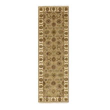 Load image into Gallery viewer, 2&#39;6&quot;x8&#39;3&quot; Desert Sand Brown, Hand Knotted, Rajasthan with All Over Leaf Design, Wool and Silk, Soft Pile, Thick and Plush, Runner, Oriental Rug FWR453702