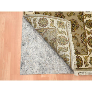 2'6"x8'3" Desert Sand Brown, Hand Knotted, Rajasthan with All Over Leaf Design, Wool and Silk, Soft Pile, Thick and Plush, Runner, Oriental Rug FWR453702