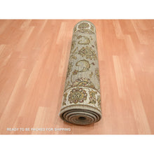 Load image into Gallery viewer, 2&#39;6&quot;x8&#39;3&quot; Desert Sand Brown, Hand Knotted, Rajasthan with All Over Leaf Design, Wool and Silk, Soft Pile, Thick and Plush, Runner, Oriental Rug FWR453702