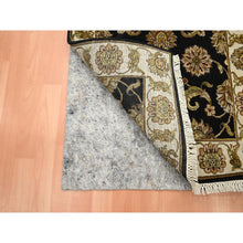 Load image into Gallery viewer, 2&#39;6&quot;x8&#39; Onyx Black, Rajasthan with All Over Leaf Design, Hand Knotted, Wool and Silk, Soft Pile, Thick and Plush, Runner, Oriental Rug FWR453714