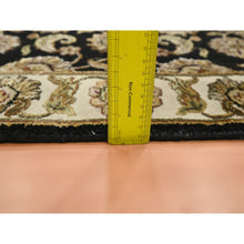 Load image into Gallery viewer, 2&#39;6&quot;x8&#39; Onyx Black, Rajasthan with All Over Leaf Design, Hand Knotted, Wool and Silk, Soft Pile, Thick and Plush, Runner, Oriental Rug FWR453714