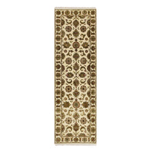 Load image into Gallery viewer, 2&#39;7&quot;x8&#39;3&quot; Photon White, Rajasthan with All Over Leaf Design, Hand Knotted, Wool and Silk, Thick and Plush, Densely Woven, Runner, Oriental Rug FWR453720