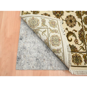 2'7"x8'3" Photon White, Rajasthan with All Over Leaf Design, Hand Knotted, Wool and Silk, Thick and Plush, Densely Woven, Runner, Oriental Rug FWR453720