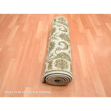 Load image into Gallery viewer, 2&#39;7&quot;x8&#39;3&quot; Photon White, Rajasthan with All Over Leaf Design, Hand Knotted, Wool and Silk, Thick and Plush, Densely Woven, Runner, Oriental Rug FWR453720