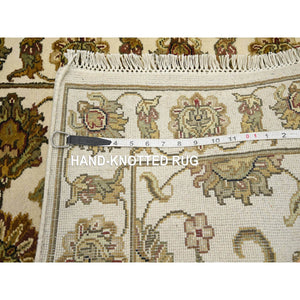 2'7"x8'3" Photon White, Rajasthan with All Over Leaf Design, Hand Knotted, Wool and Silk, Thick and Plush, Densely Woven, Runner, Oriental Rug FWR453720