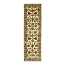 Load image into Gallery viewer, 2&#39;6&quot;x8&#39; Chiffon White, Rajasthan with All Over Leaf Design, Hand Knotted, Wool and Silk, Soft Pile, Thick and Plush, Runner, Oriental Rug FWR453726