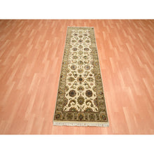 Load image into Gallery viewer, 2&#39;6&quot;x8&#39; Chiffon White, Rajasthan with All Over Leaf Design, Hand Knotted, Wool and Silk, Soft Pile, Thick and Plush, Runner, Oriental Rug FWR453726