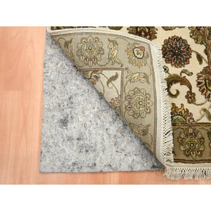 2'6"x8' Chiffon White, Rajasthan with All Over Leaf Design, Hand Knotted, Wool and Silk, Soft Pile, Thick and Plush, Runner, Oriental Rug FWR453726