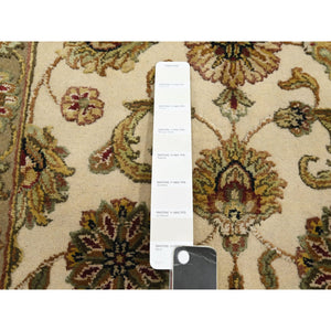 2'6"x8' Chiffon White, Rajasthan with All Over Leaf Design, Hand Knotted, Wool and Silk, Soft Pile, Thick and Plush, Runner, Oriental Rug FWR453726