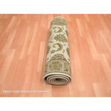 Load image into Gallery viewer, 2&#39;6&quot;x8&#39; Chiffon White, Rajasthan with All Over Leaf Design, Hand Knotted, Wool and Silk, Soft Pile, Thick and Plush, Runner, Oriental Rug FWR453726