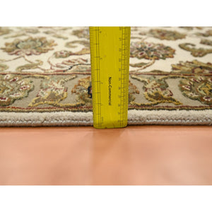 2'6"x8' Chiffon White, Rajasthan with All Over Leaf Design, Hand Knotted, Wool and Silk, Soft Pile, Thick and Plush, Runner, Oriental Rug FWR453726