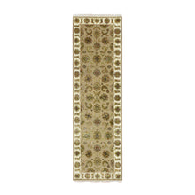 Load image into Gallery viewer, 2&#39;6&quot;x8&#39;3&quot; Ecru Brown, Rajasthan with All Over Leaf Design, Hand Knotted, Wool and Silk, Densely Woven, Thick and Plush, Runner, Oriental Rug FWR453732