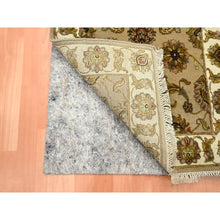 Load image into Gallery viewer, 2&#39;6&quot;x8&#39;3&quot; Ecru Brown, Rajasthan with All Over Leaf Design, Hand Knotted, Wool and Silk, Densely Woven, Thick and Plush, Runner, Oriental Rug FWR453732