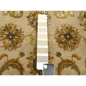 2'6"x8'3" Ecru Brown, Rajasthan with All Over Leaf Design, Hand Knotted, Wool and Silk, Densely Woven, Thick and Plush, Runner, Oriental Rug FWR453732