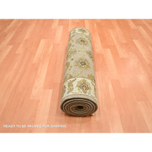 Load image into Gallery viewer, 2&#39;6&quot;x8&#39;3&quot; Ecru Brown, Rajasthan with All Over Leaf Design, Hand Knotted, Wool and Silk, Densely Woven, Thick and Plush, Runner, Oriental Rug FWR453732