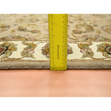 Load image into Gallery viewer, 2&#39;6&quot;x8&#39;3&quot; Ecru Brown, Rajasthan with All Over Leaf Design, Hand Knotted, Wool and Silk, Densely Woven, Thick and Plush, Runner, Oriental Rug FWR453732