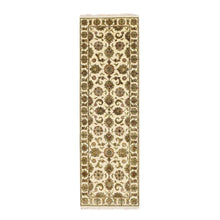 Load image into Gallery viewer, 2&#39;7&quot;x8&#39;3&quot; Linen White, Rajasthan with All Over Leaf Design, Hand Knotted, Thick and Plush, Soft Pile, Wool and Silk, Runner, Oriental Rug FWR453738