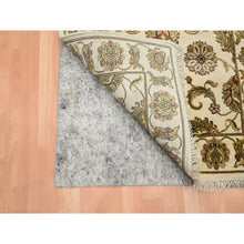 Load image into Gallery viewer, 2&#39;7&quot;x8&#39;3&quot; Linen White, Rajasthan with All Over Leaf Design, Hand Knotted, Thick and Plush, Soft Pile, Wool and Silk, Runner, Oriental Rug FWR453738