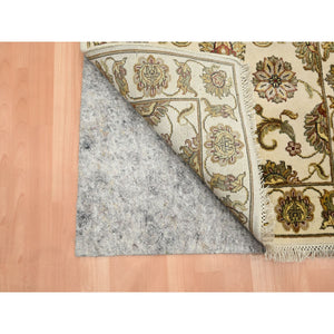 2'7"x8'3" Linen White, Rajasthan with All Over Leaf Design, Hand Knotted, Thick and Plush, Soft Pile, Wool and Silk, Runner, Oriental Rug FWR453738