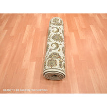 Load image into Gallery viewer, 2&#39;7&quot;x8&#39;3&quot; Linen White, Rajasthan with All Over Leaf Design, Hand Knotted, Thick and Plush, Soft Pile, Wool and Silk, Runner, Oriental Rug FWR453738