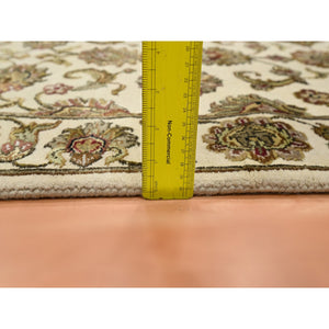 2'7"x8'3" Linen White, Rajasthan with All Over Leaf Design, Hand Knotted, Thick and Plush, Soft Pile, Wool and Silk, Runner, Oriental Rug FWR453738