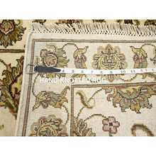 Load image into Gallery viewer, 2&#39;7&quot;x8&#39;3&quot; Linen White, Rajasthan with All Over Leaf Design, Hand Knotted, Thick and Plush, Soft Pile, Wool and Silk, Runner, Oriental Rug FWR453738