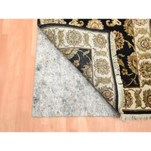 Load image into Gallery viewer, 2&#39;6&quot;x8&#39; Ink Black, Hand Knotted, Rajasthan with All Over Leaf Design, Wool and Silk, Densely Woven, Thick and Plush, Runner, Oriental Rug FWR453744
