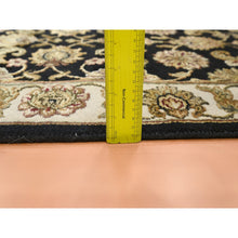 Load image into Gallery viewer, 2&#39;6&quot;x8&#39; Ink Black, Hand Knotted, Rajasthan with All Over Leaf Design, Wool and Silk, Densely Woven, Thick and Plush, Runner, Oriental Rug FWR453744