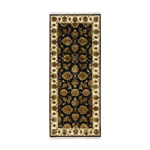 Load image into Gallery viewer, 2&#39;7&quot;x6&#39;2&quot; Caviar Black, Rajasthan with All Over Leaf Design, Hand Knotted, Soft Pile, Wool and Silk, Thick and Plush, Runner, Oriental Rug FWR453750