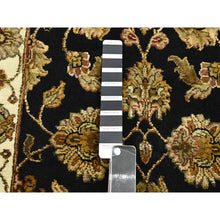 Load image into Gallery viewer, 2&#39;7&quot;x6&#39;2&quot; Caviar Black, Rajasthan with All Over Leaf Design, Hand Knotted, Soft Pile, Wool and Silk, Thick and Plush, Runner, Oriental Rug FWR453750