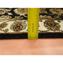 Load image into Gallery viewer, 2&#39;7&quot;x6&#39;2&quot; Caviar Black, Rajasthan with All Over Leaf Design, Hand Knotted, Soft Pile, Wool and Silk, Thick and Plush, Runner, Oriental Rug FWR453750