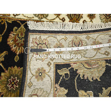 Load image into Gallery viewer, 2&#39;7&quot;x6&#39;2&quot; Caviar Black, Rajasthan with All Over Leaf Design, Hand Knotted, Soft Pile, Wool and Silk, Thick and Plush, Runner, Oriental Rug FWR453750