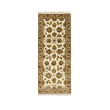 Load image into Gallery viewer, 2&#39;6&quot;x6&#39;2&quot; Bone White, Rajasthan with All Over Leaf Design, Hand Knotted, Wool and Silk, Soft Pile, Thick and Plush, Runner, Oriental Rug FWR453756