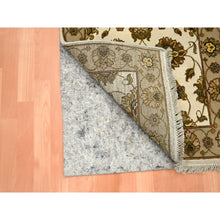 Load image into Gallery viewer, 2&#39;6&quot;x6&#39;2&quot; Bone White, Rajasthan with All Over Leaf Design, Hand Knotted, Wool and Silk, Soft Pile, Thick and Plush, Runner, Oriental Rug FWR453756