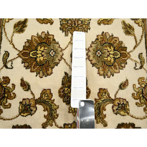 2'6"x6'2" Bone White, Rajasthan with All Over Leaf Design, Hand Knotted, Wool and Silk, Soft Pile, Thick and Plush, Runner, Oriental Rug FWR453756