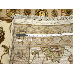 2'6"x6'2" Bone White, Rajasthan with All Over Leaf Design, Hand Knotted, Wool and Silk, Soft Pile, Thick and Plush, Runner, Oriental Rug FWR453756