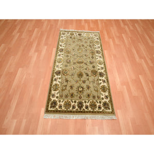 3'x5'3" Khaki Brown, Rajasthan with All Over Leaf Design, Hand Knotted, Densely Woven, Wool and Silk, Thick and Plush, Oriental Rug FWR453762