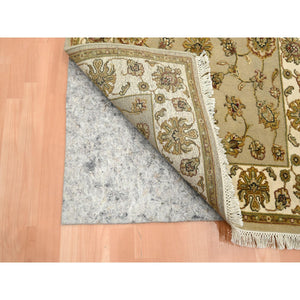 3'x5'3" Khaki Brown, Rajasthan with All Over Leaf Design, Hand Knotted, Densely Woven, Wool and Silk, Thick and Plush, Oriental Rug FWR453762
