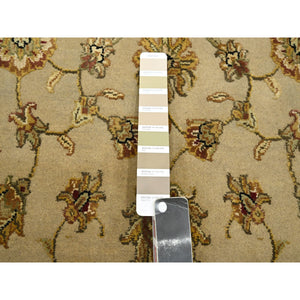 3'x5'3" Khaki Brown, Rajasthan with All Over Leaf Design, Hand Knotted, Densely Woven, Wool and Silk, Thick and Plush, Oriental Rug FWR453762