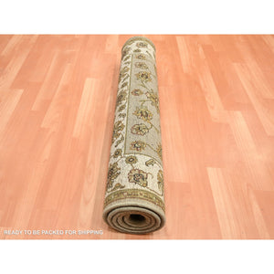 3'x5'3" Khaki Brown, Rajasthan with All Over Leaf Design, Hand Knotted, Densely Woven, Wool and Silk, Thick and Plush, Oriental Rug FWR453762