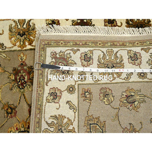 3'x5' Ecru Brown, Rajasthan With All Over Leaf Design, Hand Knotted, Soft Pile, Wool And Silk, Thick And Plush, Oriental Rug FWR453768