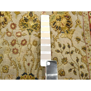 3'x5'6" Dark Vanilla Brown, Rajasthan with All Over Leaf Design, Hand Knotted, Wool and Silk, Soft Pile, Thick and Plush, Oriental Rug FWR453774