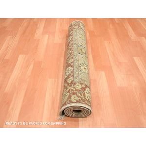 3'x5'6" Dark Vanilla Brown, Rajasthan with All Over Leaf Design, Hand Knotted, Wool and Silk, Soft Pile, Thick and Plush, Oriental Rug FWR453774