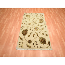 Load image into Gallery viewer, 4&#39;x6&#39; Parchment White, Botanical Design, Borderless, Half Wool And Half Silk, Densely Woven, Soft Pile, Hand Knotted, Oriental Rug FWR453786