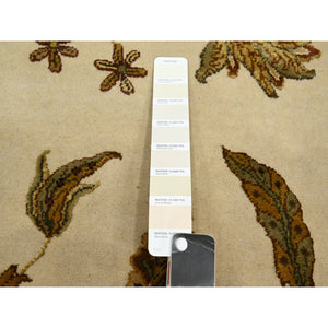 4'x6' Parchment White, Botanical Design, Borderless, Half Wool And Half Silk, Densely Woven, Soft Pile, Hand Knotted, Oriental Rug FWR453786
