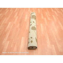 Load image into Gallery viewer, 4&#39;x6&#39; Parchment White, Botanical Design, Borderless, Half Wool And Half Silk, Densely Woven, Soft Pile, Hand Knotted, Oriental Rug FWR453786