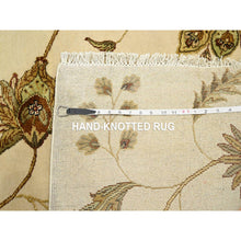 Load image into Gallery viewer, 4&#39;x6&#39; Parchment White, Botanical Design, Borderless, Half Wool And Half Silk, Densely Woven, Soft Pile, Hand Knotted, Oriental Rug FWR453786