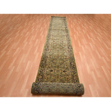 Load image into Gallery viewer, 3&#39;2&quot;x19&#39;4&quot; Golden Yellow, Hand Knotted, Rajasthan With All Over Leaf Design, Densely Woven, 100% Wool, Thick And Plush, Xl Runner, Oriental Rug FWR453792