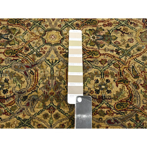 3'2"x19'4" Golden Yellow, Hand Knotted, Rajasthan with All Over Leaf Design, Densely Woven, 100% Wool, Thick and Plush, XL Runner, Oriental Rug FWR453792