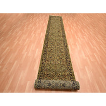 Load image into Gallery viewer, 3&#39;x19&#39;5&quot; Golden Yellow, Rajasthan with All Over Leaf Design, Hand Knotted, Densely Woven, 100% Wool, Thick and Plush, XL Runner, Oriental Rug FWR453798